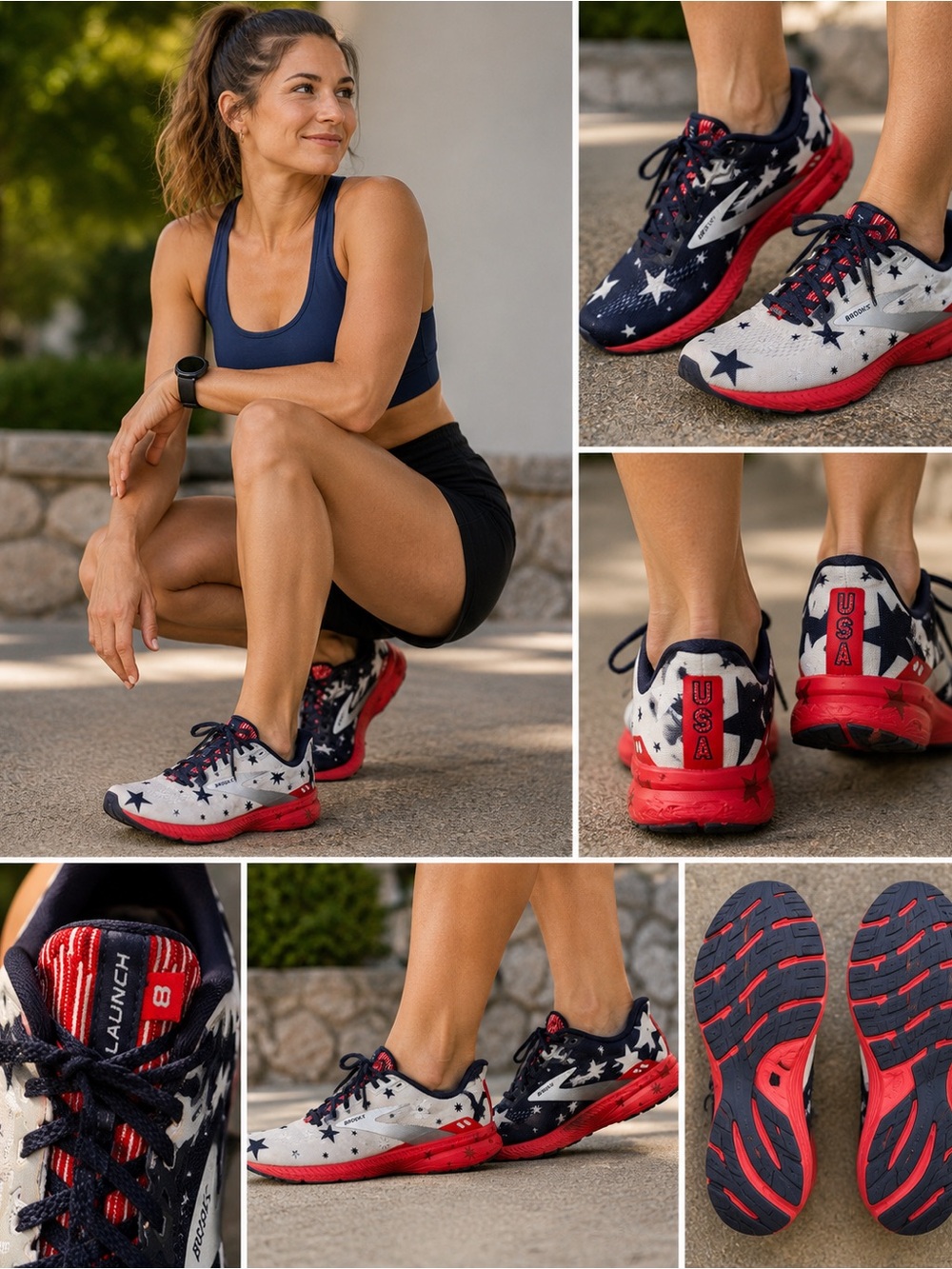Brooks Launch 8 Women’s 9.5 USA Stars Red White Blue Running Shoes